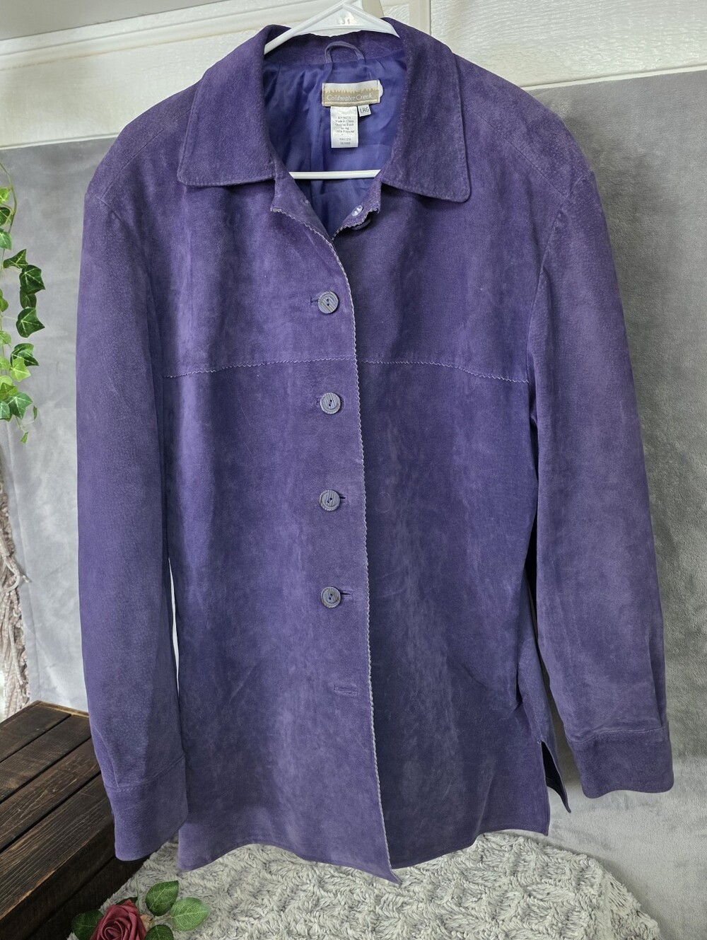 Coldwater Creek Purple Suede Leather Jacket Women's Large